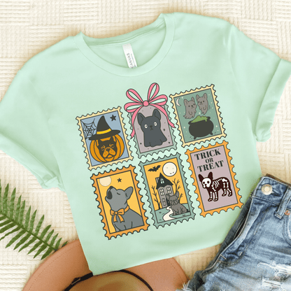 Black Frenchie Spooky Stamps TShirt Heather Mint