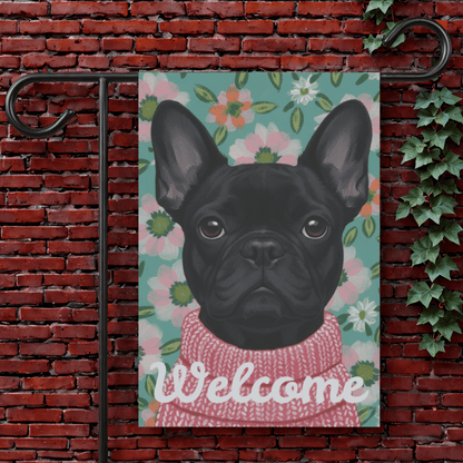 Black Frenchie Spring Flowers Garden Yard Flag 12'' × 18''