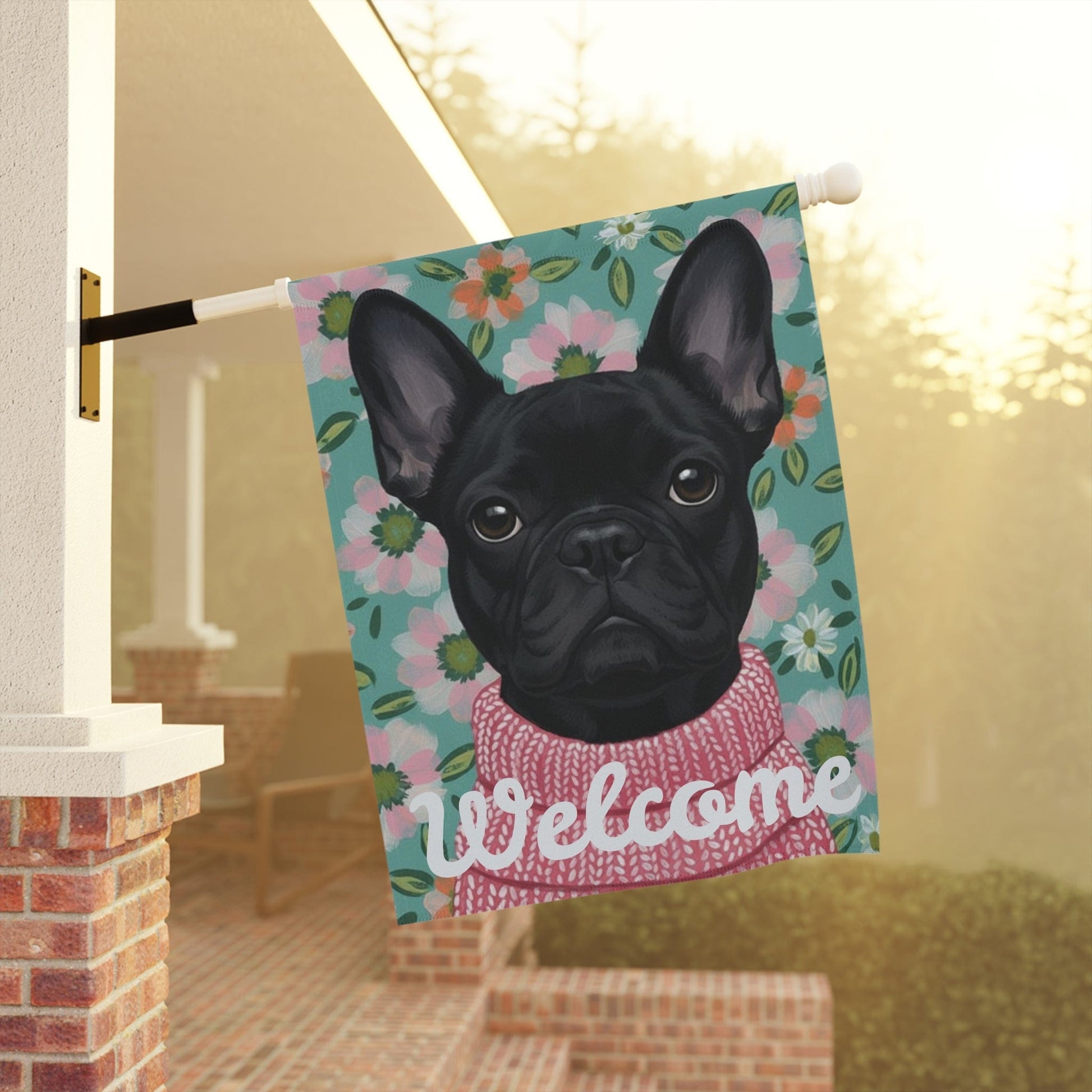 Black Frenchie Spring Flowers Garden Yard Flag