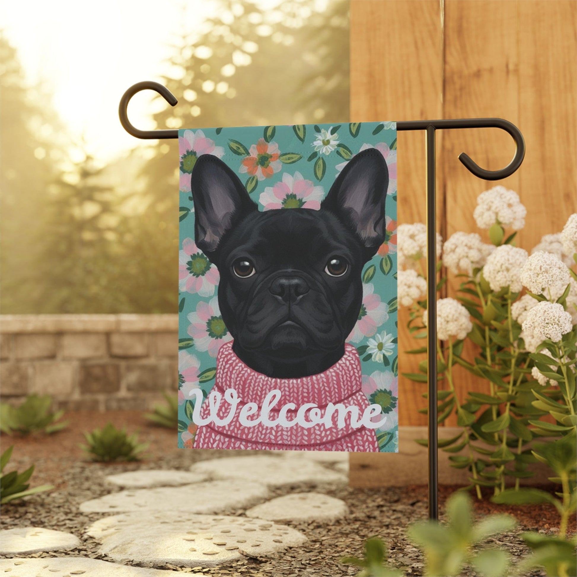 Black Frenchie Spring Flowers Garden Yard Flag