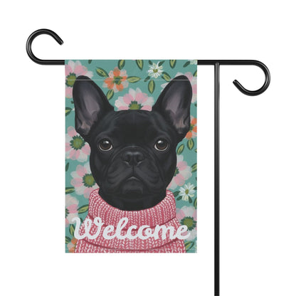 Black Frenchie Spring Flowers Garden Yard Flag