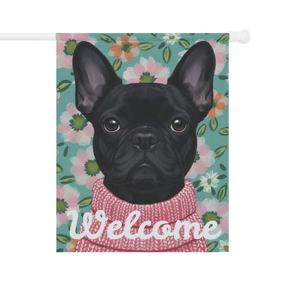 Black Frenchie Spring Flowers Garden Yard Flag