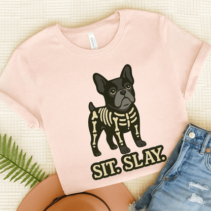 Black Frenchie Stay. Slay. TShirt Soft Pink