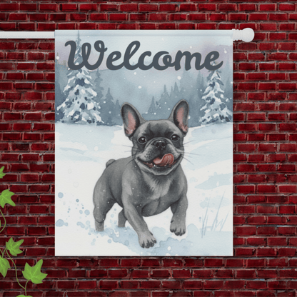 Black Frenchie Winter Wonderland Garden Yard Flag 24.5'' × 32''