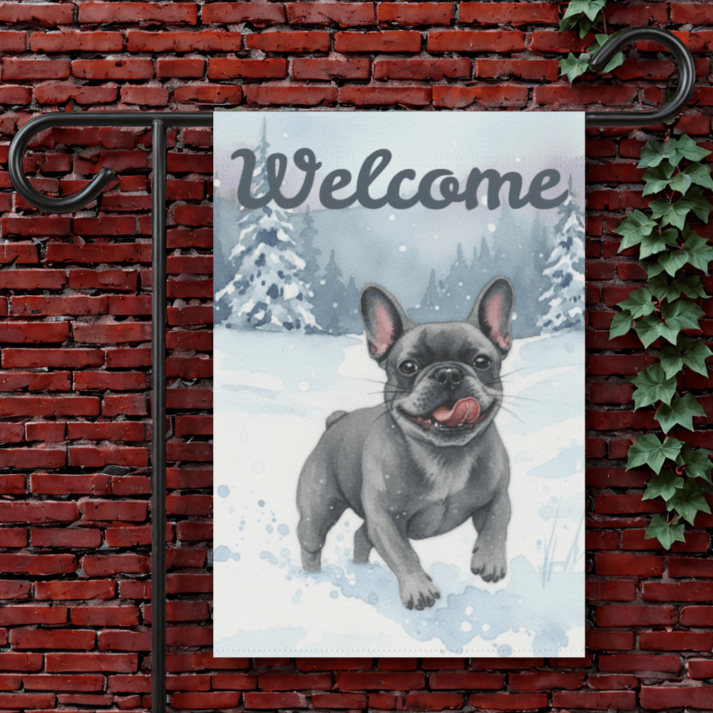 Black Frenchie Winter Wonderland Garden Yard Flag 12'' × 18''