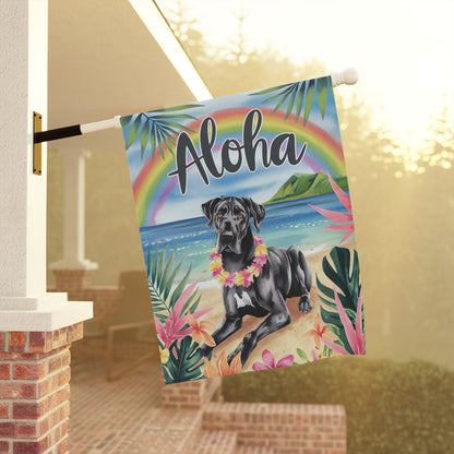 Printify Garden Flag Black Great Dane Aloha Luau Garden Decor
