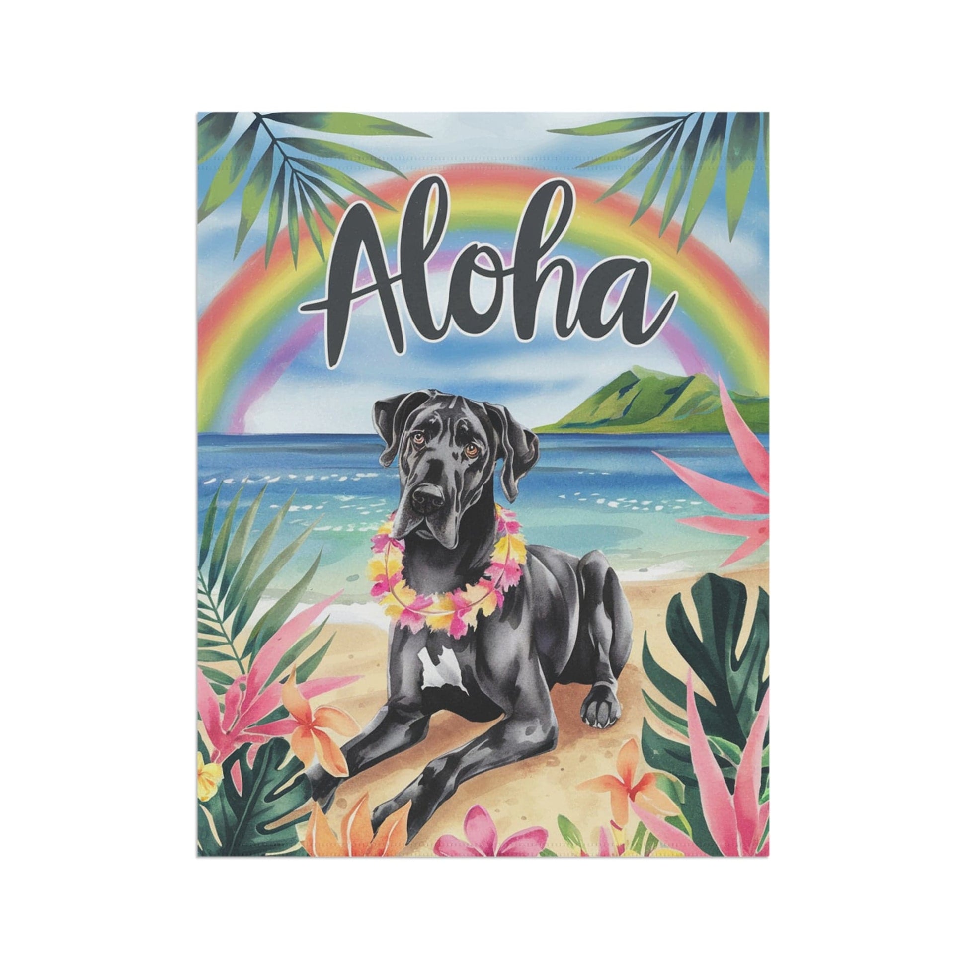 Printify Garden Flag Black Great Dane Aloha Luau Garden Decor
