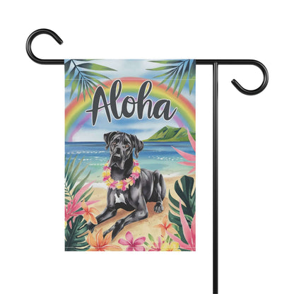 Printify Garden Flag Black Great Dane Aloha Luau Garden Decor