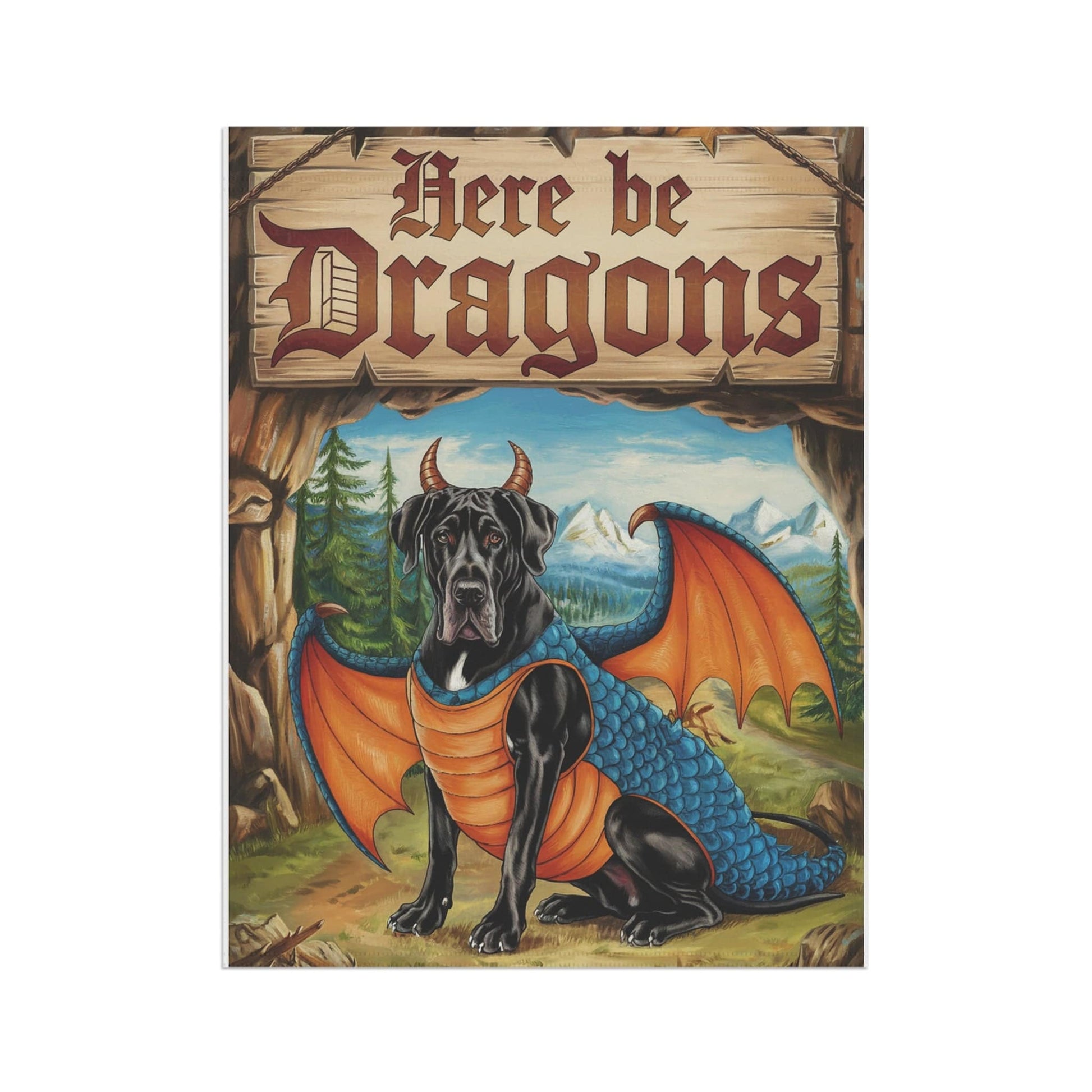 Printify Home Decor Black Great Dane Dog Dragon, Garden Flag, Pet Adventure, Yard Spring Decor, Housewarming Halloween