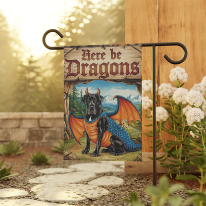 Printify Home Decor Black Great Dane Dog Dragon, Garden Flag, Pet Adventure, Yard Spring Decor, Housewarming Halloween
