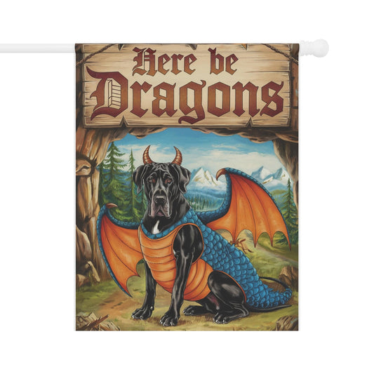 Printify Home Decor 24.5'' × 32'' Black Great Dane Dog Dragon, Garden Flag, Pet Adventure, Yard Spring Decor, Housewarming Halloween