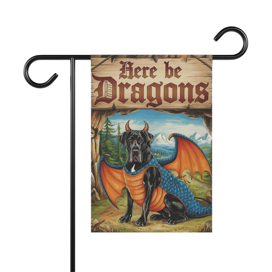 Printify Home Decor 12'' × 18'' Black Great Dane Dog Dragon, Garden Flag, Pet Adventure, Yard Spring Decor, Housewarming Halloween