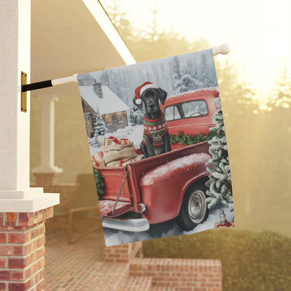 Black Great Dane Dog Red Truck Christmas Garden Flag
