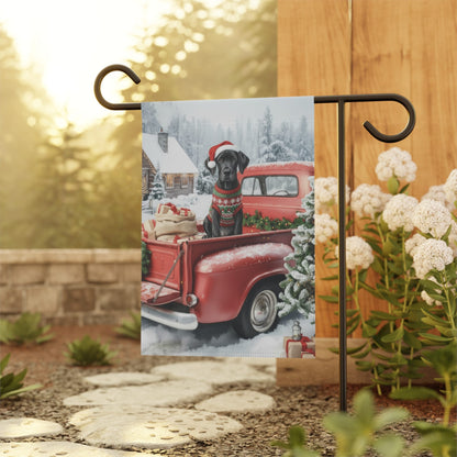 Black Great Dane Dog Red Truck Christmas Garden Flag