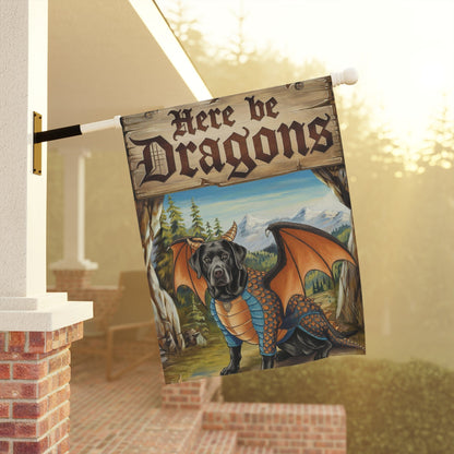 Printify Home Decor Black Labrador Dragon Dog Garden Flag, Medieval Landscape, Front Yard Spring Decor, Housewarming Gift