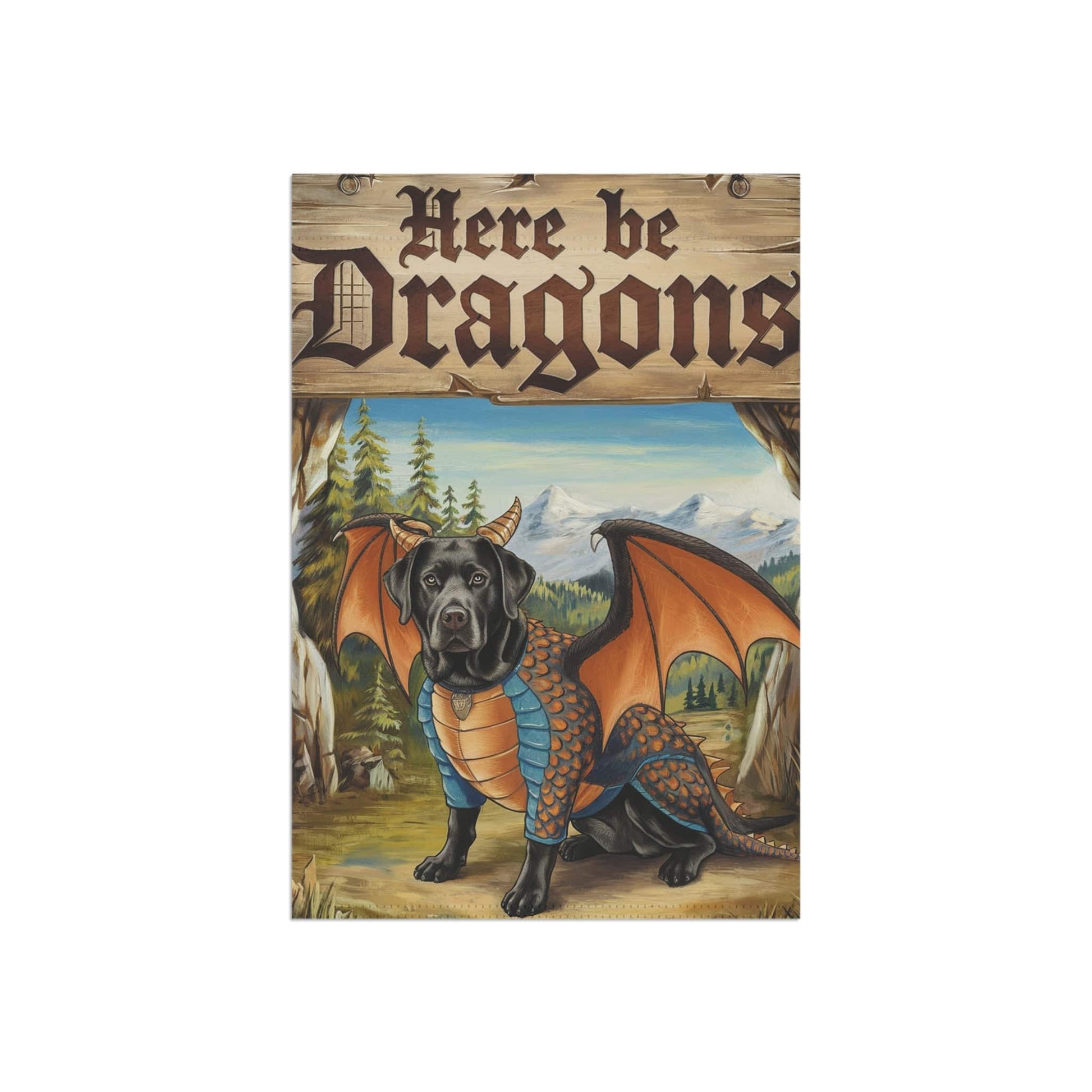 Printify Home Decor Black Labrador Dragon Dog Garden Flag, Medieval Landscape, Front Yard Spring Decor, Housewarming Gift
