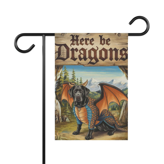 Printify Home Decor 12'' × 18'' Black Labrador Dragon Dog Garden Flag, Medieval Landscape, Front Yard Spring Decor, Housewarming Gift