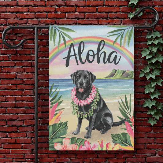 Printify Garden Flag 12'' × 18'' Black Labrador Retriever Aloha Garden Flag