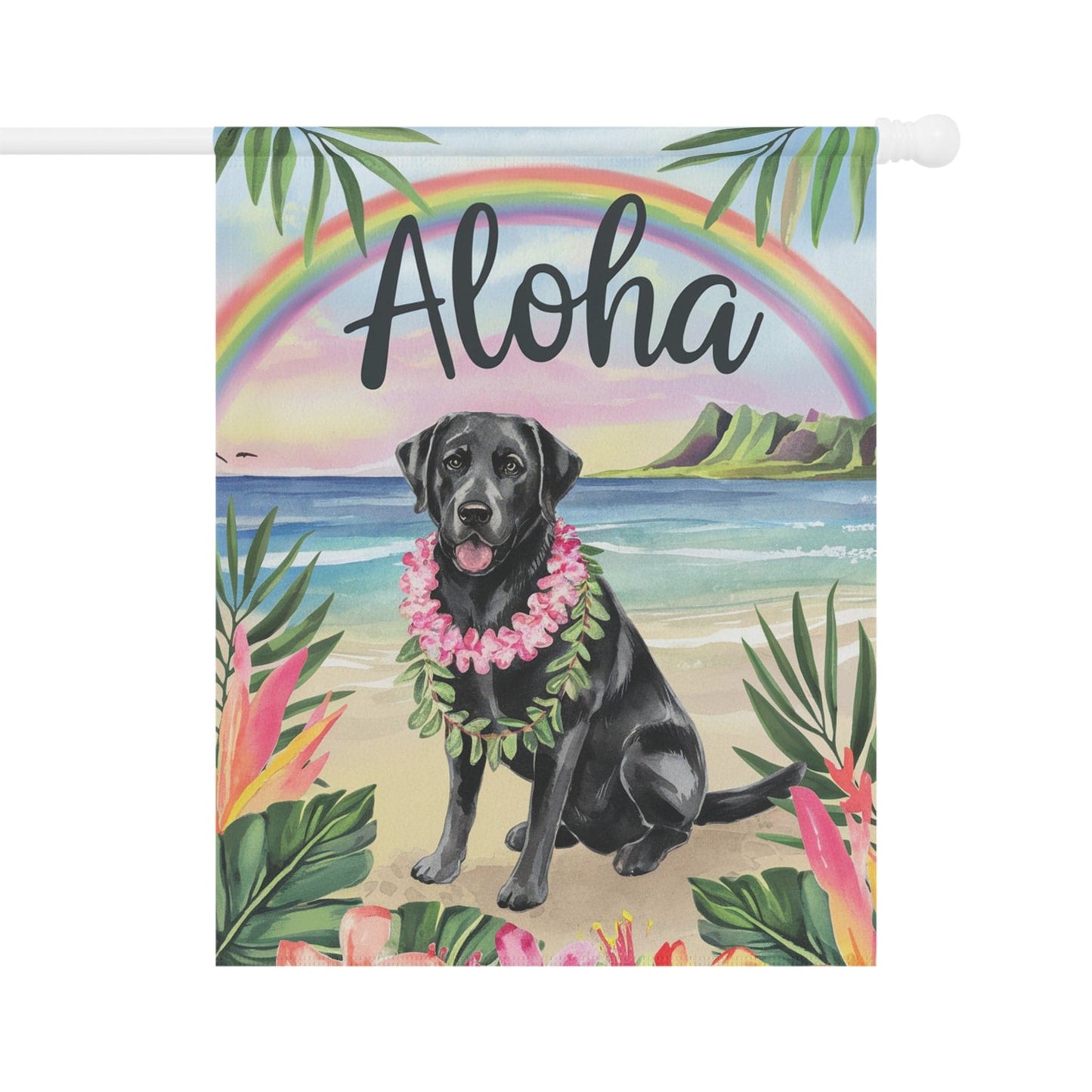 Printify Garden Flag Black Labrador Retriever Aloha Garden Flag