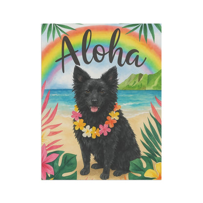 Printify Garden Flag Black Mudi Dog Aloha Luau Garden Flag