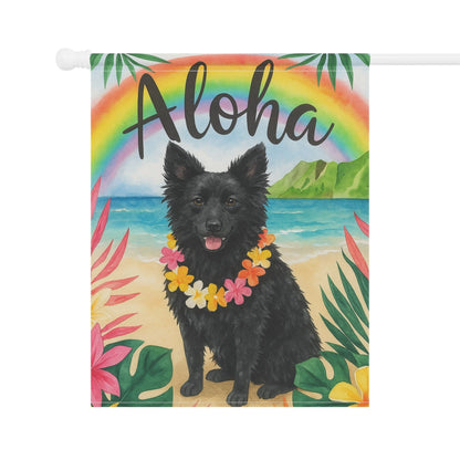 Printify Garden Flag Black Mudi Dog Aloha Luau Garden Flag