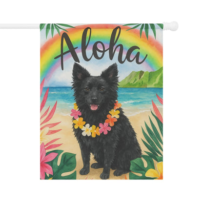 Printify Garden Flag Black Mudi Dog Aloha Luau Garden Flag