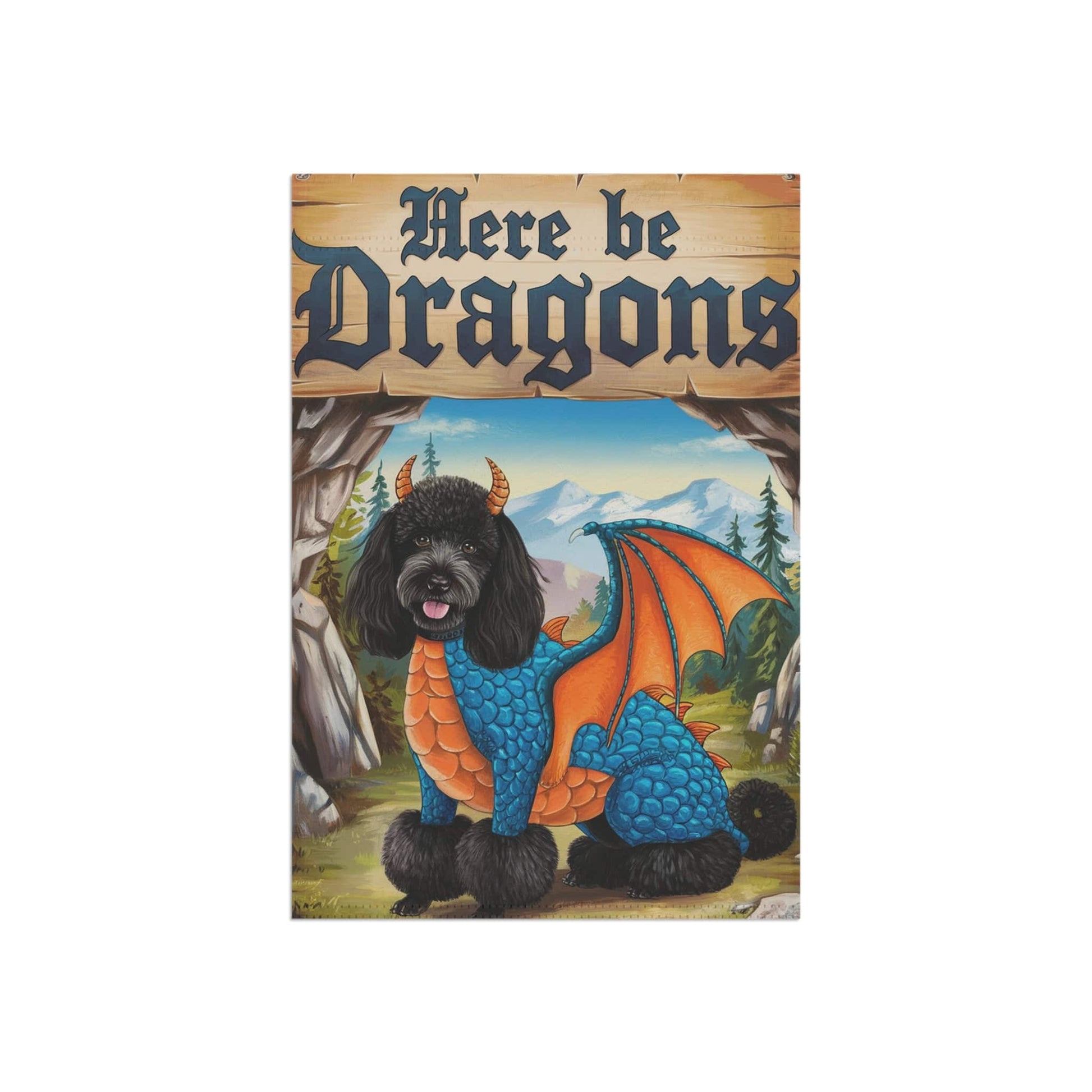 Printify Home Decor Black Poodle Dog Dragon Garden Flag, Fantasy Pet Yard Spring Decor, Housewarming Halloween