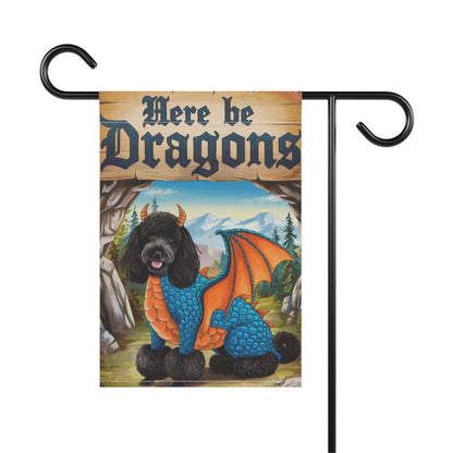 Printify Home Decor Black Poodle Dog Dragon Garden Flag, Fantasy Pet Yard Spring Decor, Housewarming Halloween