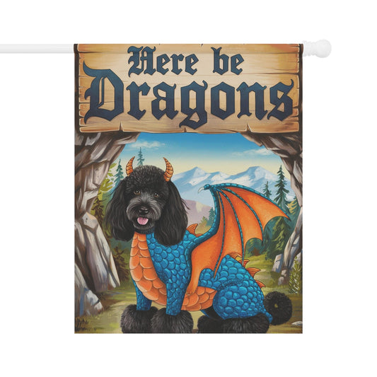 Black Poodle Dog Dragon Garden Flag, Fantasy Pet Yard Spring Decor, Housewarming Halloween 24.5'' × 32''
