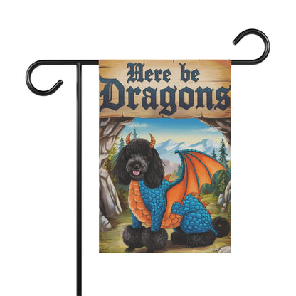 Printify Home Decor 12'' × 18'' Black Poodle Dog Dragon Garden Flag, Fantasy Pet Yard Spring Decor, Housewarming Halloween