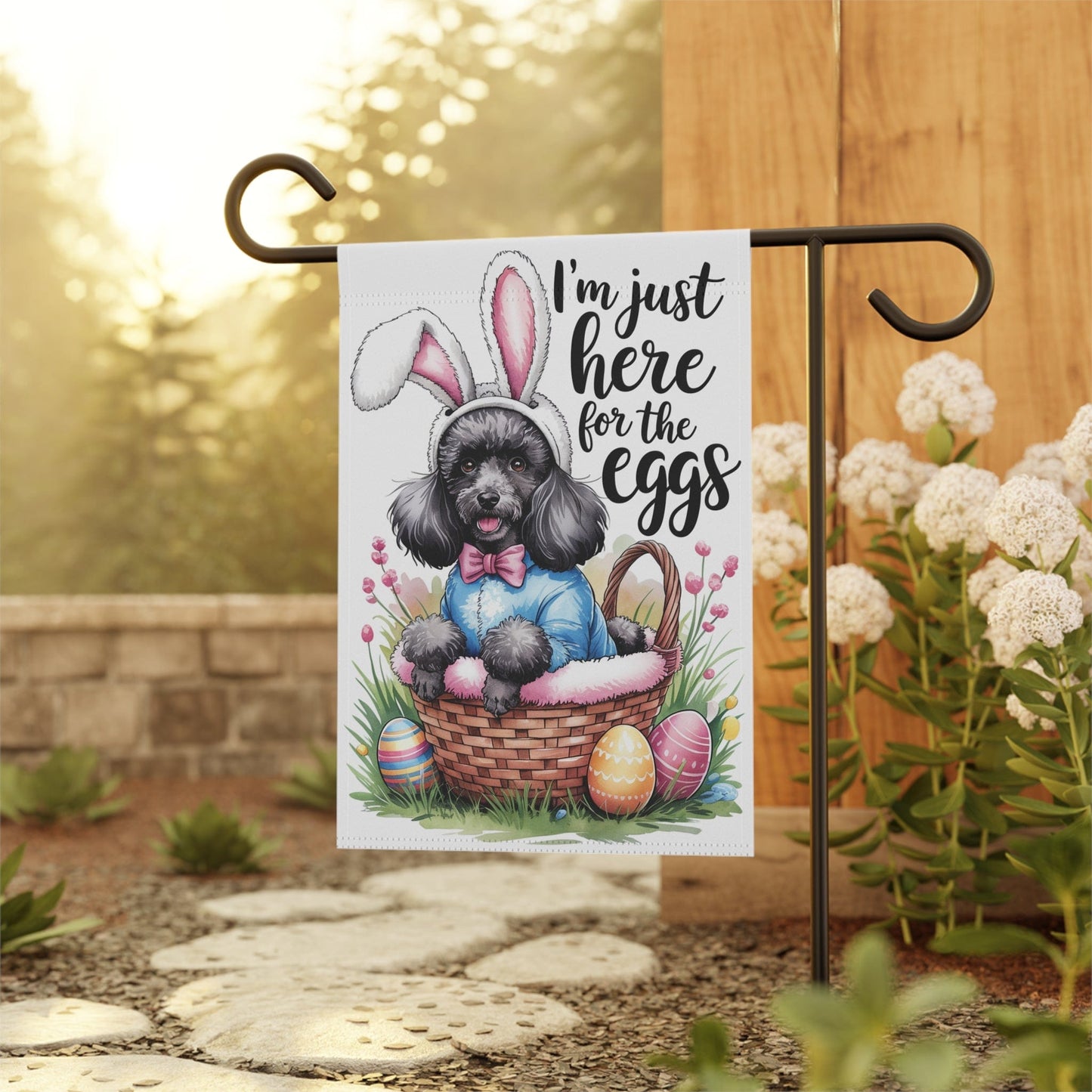 Printify Home Decor Black Poodle Easter Yard Flag Home Decorative Garden, Funny Dog Lovers Decor