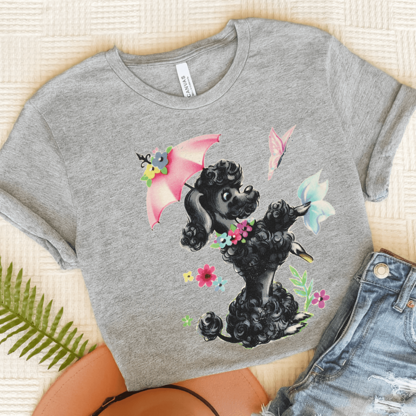 Printify T-Shirt Athletic Heather / S Black Poodle Parasol Tshirt