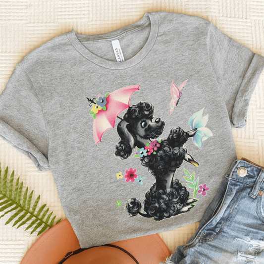 Printify T-Shirt Athletic Heather / S Black Poodle Parasol Tshirt
