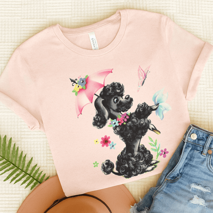 Printify T-Shirt Soft Pink / S Black Poodle Parasol Tshirt