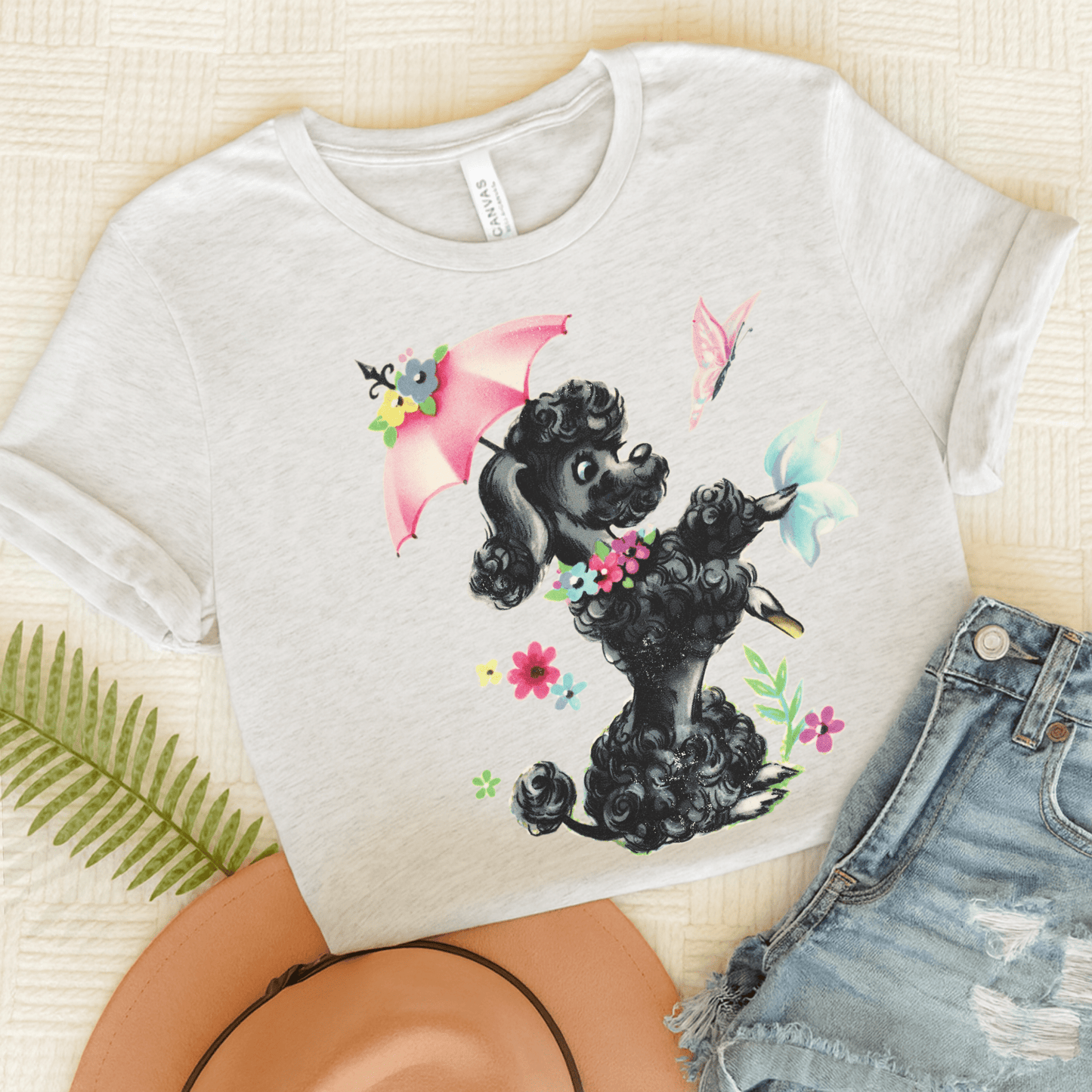 Printify T-Shirt Ash / S Black Poodle Parasol Tshirt