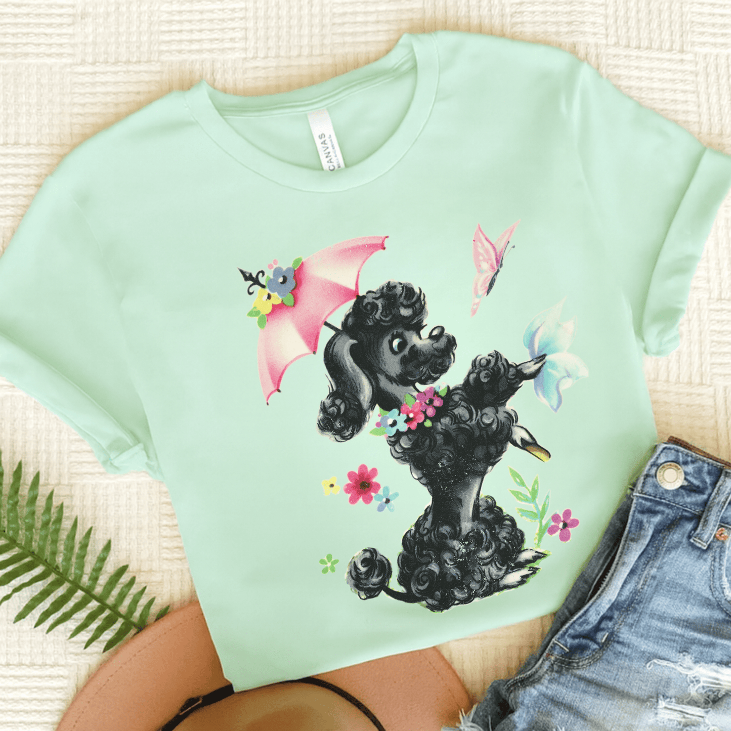 Printify T-Shirt Heather Mint / S Black Poodle Parasol Tshirt