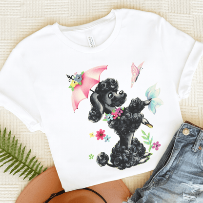 Printify T-Shirt White / S Black Poodle Parasol Tshirt