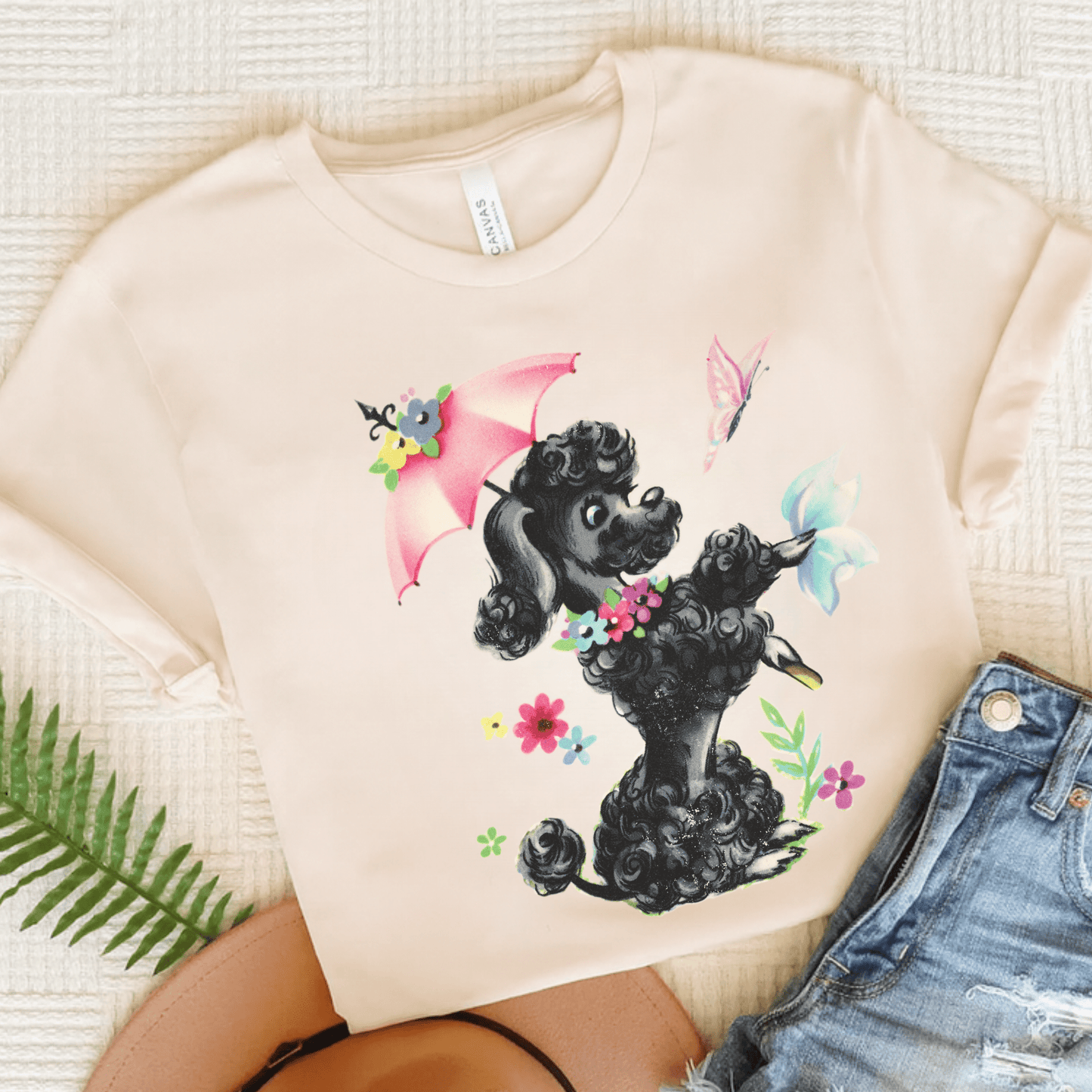 Printify T-Shirt Natural / S Black Poodle Parasol Tshirt
