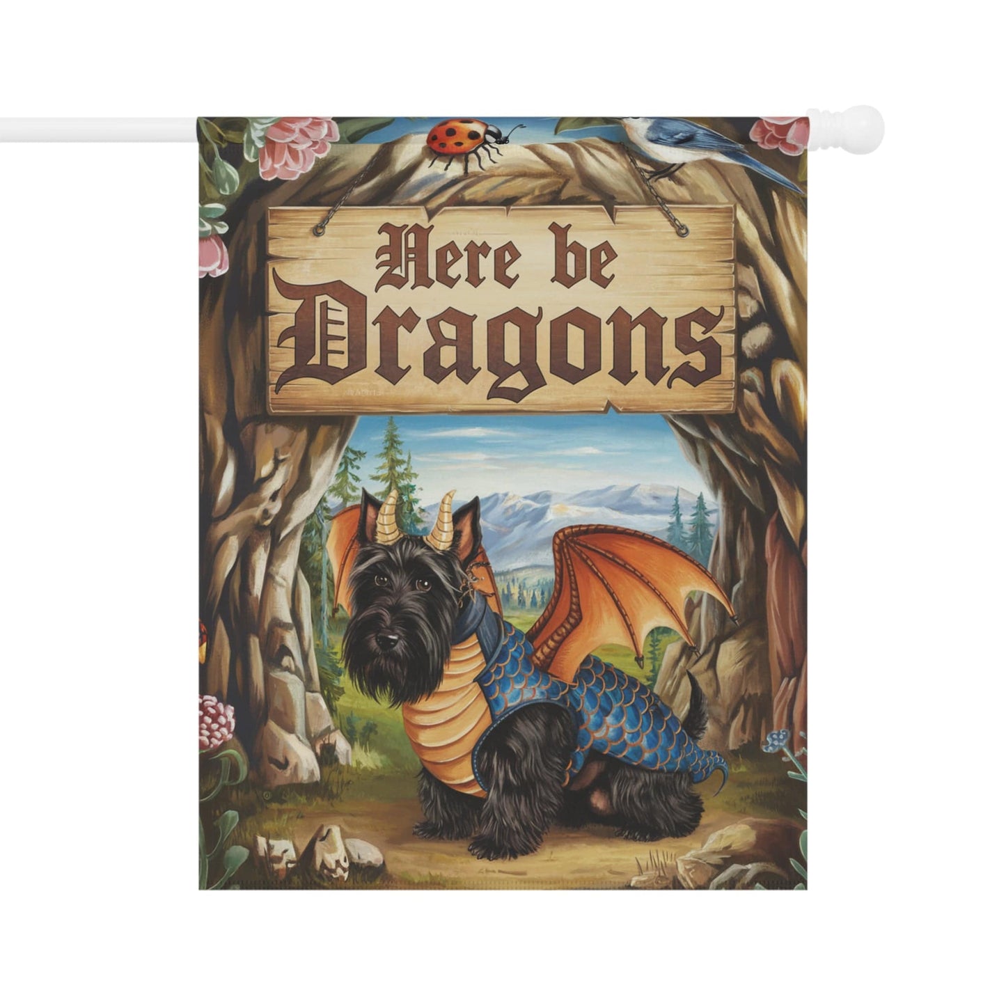 Printify Home Decor 24.5'' × 32'' Black Scottish Terrier Dog Dragon Garden Flag, Scottie Fantasy Pet Yard Spring Decor