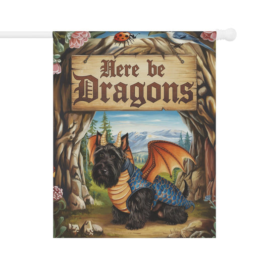 Printify Home Decor 24.5'' × 32'' Black Scottish Terrier Dog Dragon Garden Flag, Scottie Fantasy Pet Yard Spring Decor