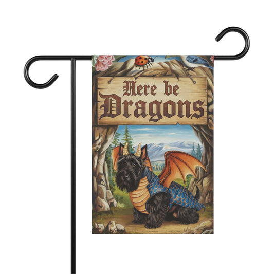 Printify Home Decor 12'' × 18'' Black Scottish Terrier Dog Dragon Garden Flag, Scottie Fantasy Pet Yard Spring Decor