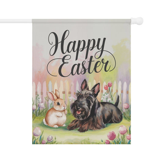Printify Home Decor 24.5'' × 32'' Black Scottish Terrier Easter Garden Flag, Spring Front Yard Decor, Housewarming gift
