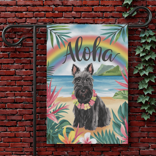 Printify Garden Flag 12'' × 18'' Black Scottish Terrier Scottie Aloha Garden Flag