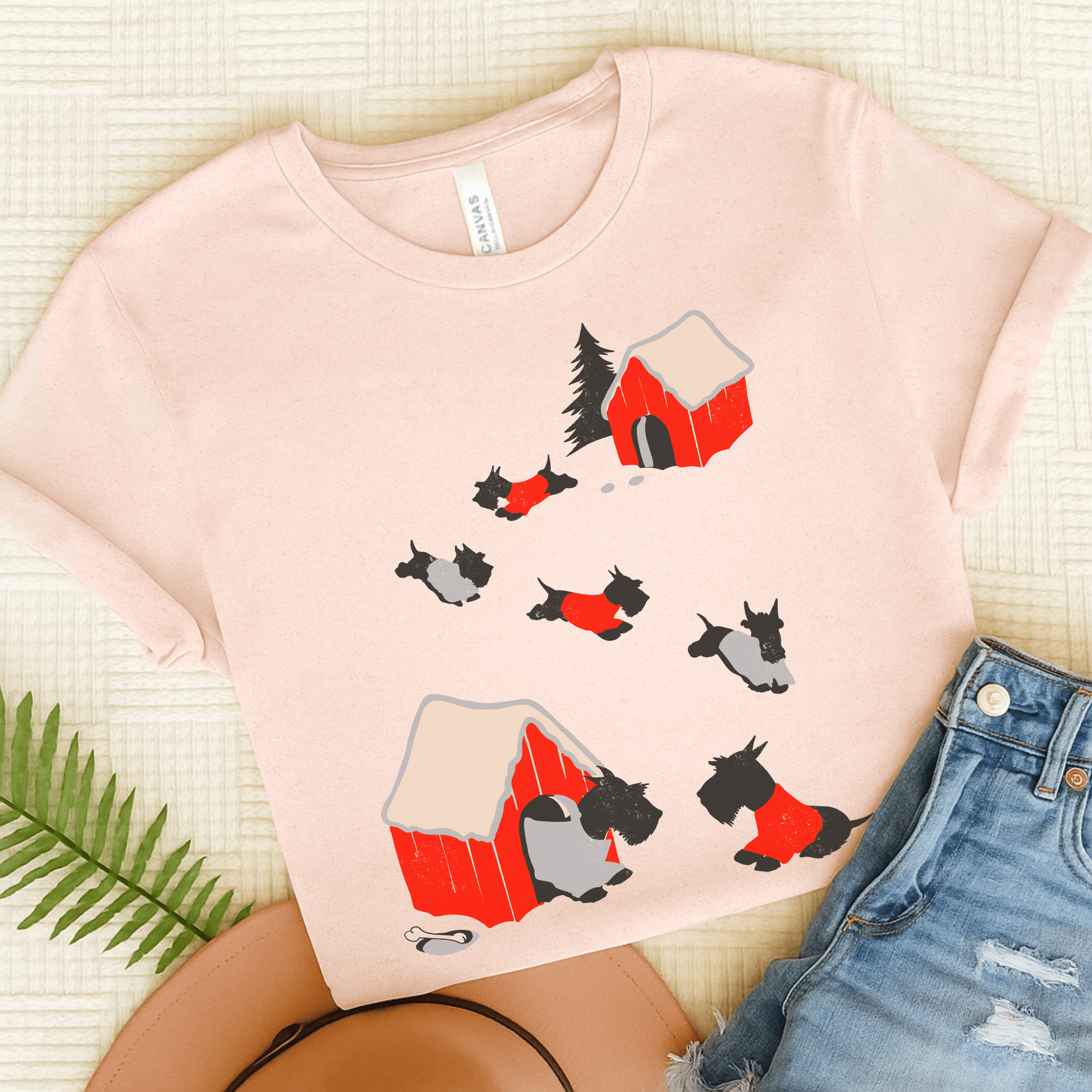 Printify T-Shirt Black Scottish Terrier Snow Play TShirt