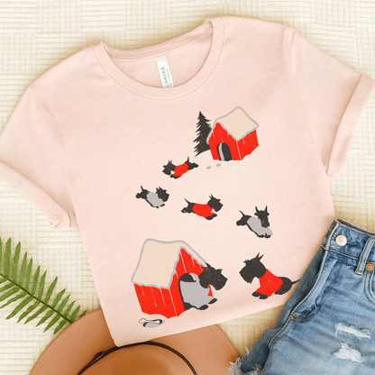 Printify T-Shirt Black Scottish Terrier Snow Play TShirt