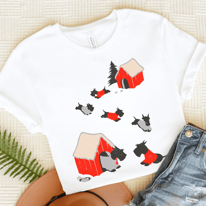 Printify T-Shirt Black Scottish Terrier Snow Play TShirt