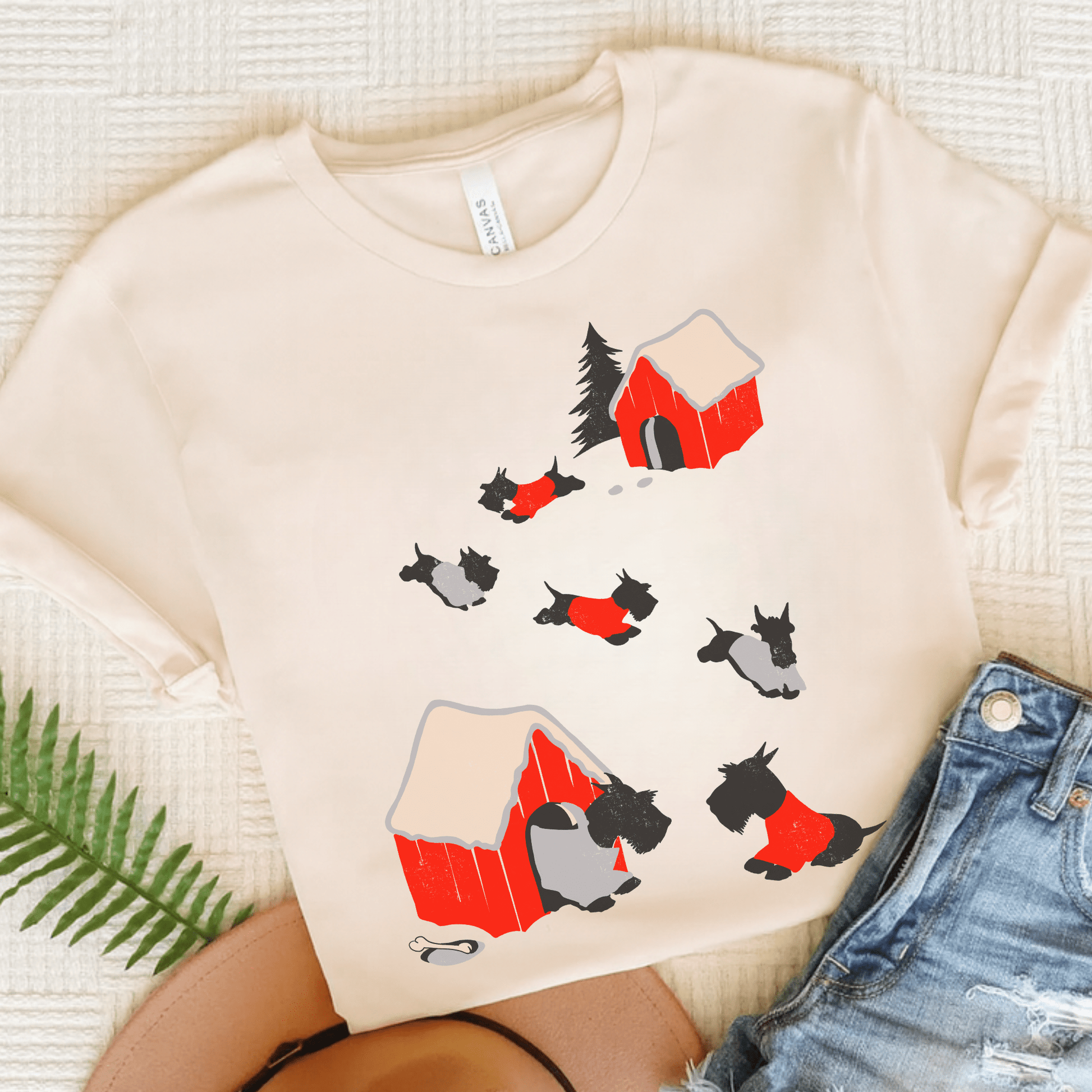 Printify T-Shirt Black Scottish Terrier Snow Play TShirt
