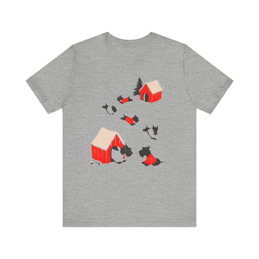 Printify T-Shirt Athletic Heather / S Black Scottish Terrier Snow Play TShirt