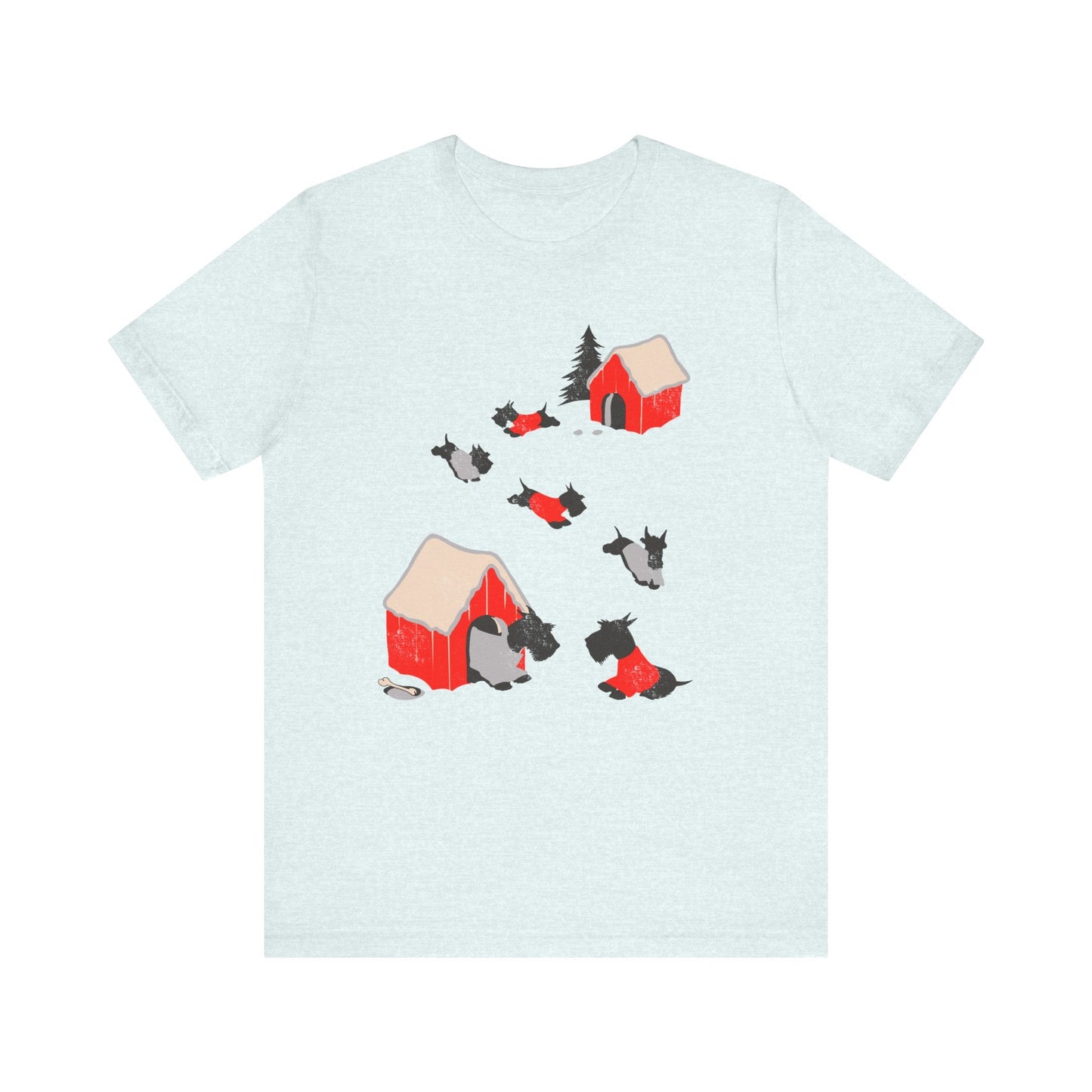 Printify T-Shirt Heather Ice Blue / S Black Scottish Terrier Snow Play TShirt