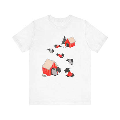 Printify T-Shirt White / S Black Scottish Terrier Snow Play TShirt